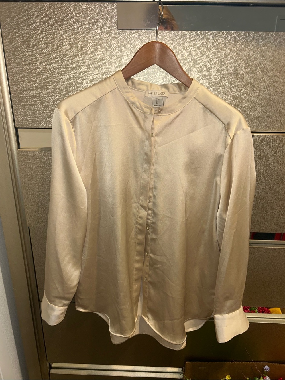Champagne color , size L, Rachel Zoe Silk Mandarin Collar Blouse